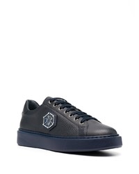 dunkelblaue Leder niedrige Sneakers von Philipp Plein