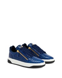 dunkelblaue Leder niedrige Sneakers von Giuseppe Zanotti