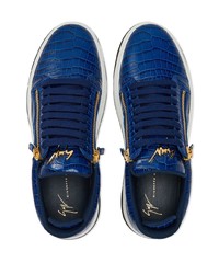 dunkelblaue Leder niedrige Sneakers von Giuseppe Zanotti