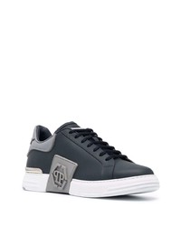 dunkelblaue Leder niedrige Sneakers von Philipp Plein