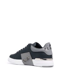 dunkelblaue Leder niedrige Sneakers von Philipp Plein