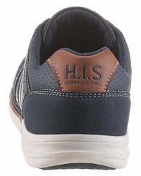 dunkelblaue Leder niedrige Sneakers von HIS JEANS