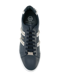 dunkelblaue Leder niedrige Sneakers von Philipp Plein