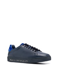 dunkelblaue Leder niedrige Sneakers von Philipp Plein