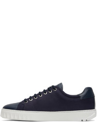 dunkelblaue Leder niedrige Sneakers von Ferragamo