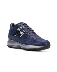 dunkelblaue Leder niedrige Sneakers von Hogan