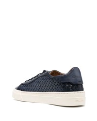 dunkelblaue Leder niedrige Sneakers von Santoni