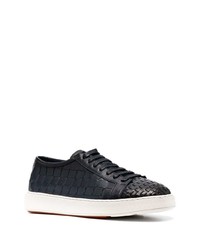 dunkelblaue Leder niedrige Sneakers von Santoni