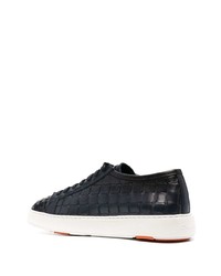 dunkelblaue Leder niedrige Sneakers von Santoni