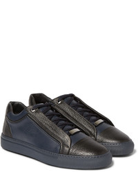 dunkelblaue Leder niedrige Sneakers von Brioni