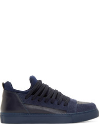 dunkelblaue Leder niedrige Sneakers von Kris Van Assche