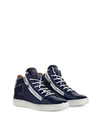 dunkelblaue Leder niedrige Sneakers von Giuseppe Zanotti