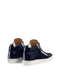 dunkelblaue Leder niedrige Sneakers von Giuseppe Zanotti