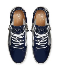 dunkelblaue Leder niedrige Sneakers von Giuseppe Zanotti