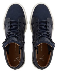 dunkelblaue Leder niedrige Sneakers von Giuseppe Zanotti