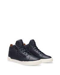 dunkelblaue Leder niedrige Sneakers von Giuseppe Zanotti