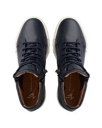 dunkelblaue Leder niedrige Sneakers von Giuseppe Zanotti