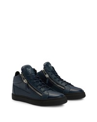 dunkelblaue Leder niedrige Sneakers von Giuseppe Zanotti