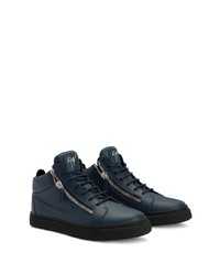 dunkelblaue Leder niedrige Sneakers von Giuseppe Zanotti