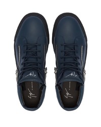 dunkelblaue Leder niedrige Sneakers von Giuseppe Zanotti