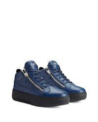 dunkelblaue Leder niedrige Sneakers von Giuseppe Zanotti