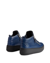 dunkelblaue Leder niedrige Sneakers von Giuseppe Zanotti