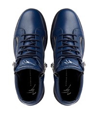 dunkelblaue Leder niedrige Sneakers von Giuseppe Zanotti