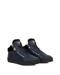 dunkelblaue Leder niedrige Sneakers von Giuseppe Zanotti