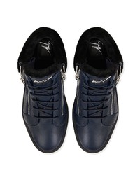 dunkelblaue Leder niedrige Sneakers von Giuseppe Zanotti