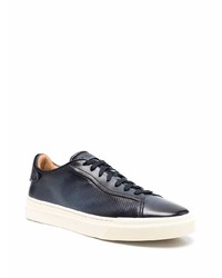 dunkelblaue Leder niedrige Sneakers von Santoni