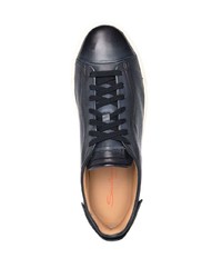 dunkelblaue Leder niedrige Sneakers von Santoni