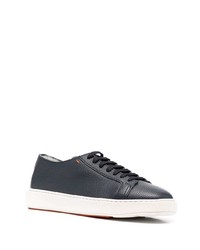 dunkelblaue Leder niedrige Sneakers von Santoni