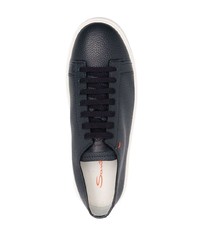 dunkelblaue Leder niedrige Sneakers von Santoni