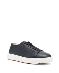 dunkelblaue Leder niedrige Sneakers von Santoni