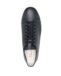 dunkelblaue Leder niedrige Sneakers von Santoni