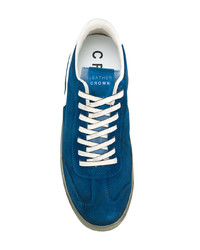 dunkelblaue Leder niedrige Sneakers von Leather Crown