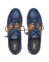 dunkelblaue Leder niedrige Sneakers von Fendi