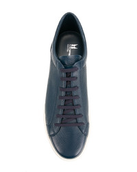 dunkelblaue Leder niedrige Sneakers von Moreschi