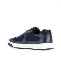 dunkelblaue Leder niedrige Sneakers von Prada