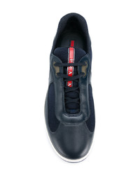 dunkelblaue Leder niedrige Sneakers von Prada