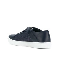 dunkelblaue Leder niedrige Sneakers von Emporio Armani