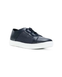 dunkelblaue Leder niedrige Sneakers von Emporio Armani