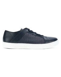 dunkelblaue Leder niedrige Sneakers von Emporio Armani