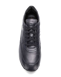 dunkelblaue Leder niedrige Sneakers von Santoni