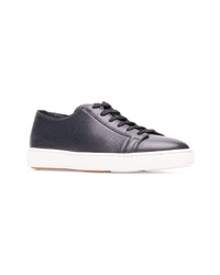 dunkelblaue Leder niedrige Sneakers von Santoni