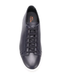 dunkelblaue Leder niedrige Sneakers von Santoni