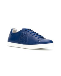 dunkelblaue Leder niedrige Sneakers von Emporio Armani