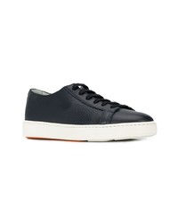 dunkelblaue Leder niedrige Sneakers von Santoni