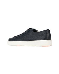 dunkelblaue Leder niedrige Sneakers von Santoni