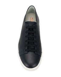 dunkelblaue Leder niedrige Sneakers von Santoni